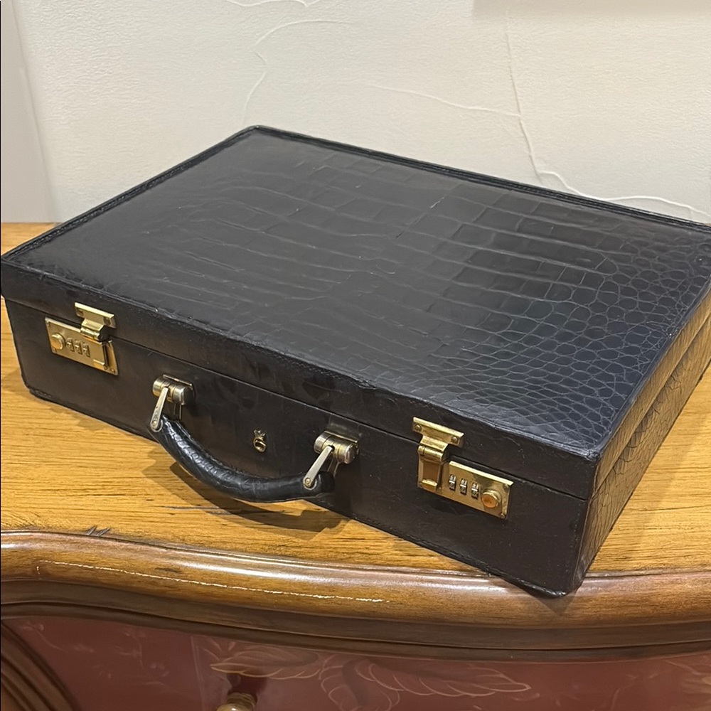 LUXURY Fred’s of Paris (Jeweler) Black Crocodile-Embossed Leather Briefcase.